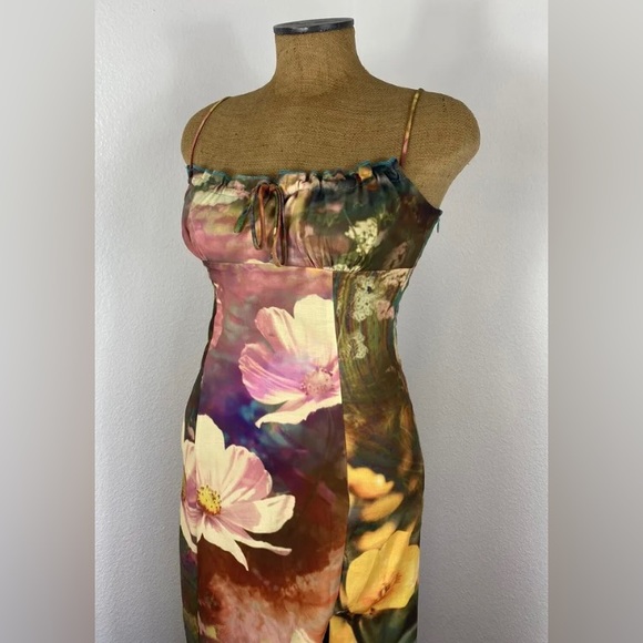 UO April Tie-Back Midi Slip Dress (in Neutral Multi) - Picture 2 of 12